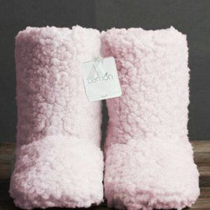 Lemon Berber Bootie Slippers - Pink S/M **NWT**